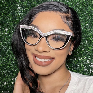 Chống ánh sáng màu xanh kính Rhinestone phụ nữ thời trang kim cương Eyewear dành cho phụ nữ Cat Eye kính quang học cảnh tượng Kính mắt khung - Product Image 3