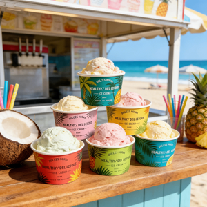 Récipients en papier Coupe à <span class=keywords><strong>glace</strong></span> Sundae Dessert avec cuillère Couvercle dôme Couleurs personnalisées Imprimé Emballage à emporter - Product Image 5