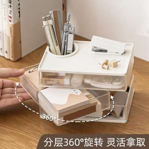 Transparent <b>Rotating</b> Stationery Storage Box 3 Layers Plastic <b>Desk</b> Organizer Shelf For Office Desktops - Product Image 3