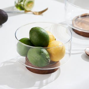 Fábrica Venda Quente Moderna Salada De Vidro Transparente Tigela com Base De Madeira Grande Tigelas De Vidro Espessado para Servir Comida - Product Image 2