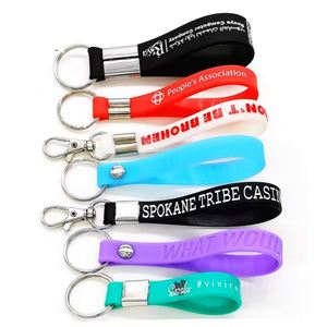 Color <b>Personalized</b> Silicone With Logo Printing Hot Rubber Custom Wristband <b>Keychain</b> - Product Image 1