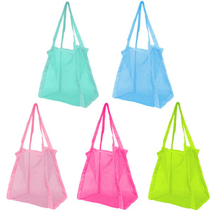 Sac <span class=keywords><strong>à</strong></span> main portable en nylon maillé pour le tri du linge de voyage, les <span class=keywords><strong>courses</strong></span> et le rangement d'accessoires de plage - Product Image 1