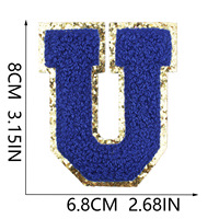 Patch Bordir Chenille Setrika untuk Kain Non-Woven 8cm Biru Safir Bordir Handuk Huruf Inggris Bordir Komputer