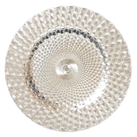 Assiettes de présentation rondes décoratives dorées en plastique martelé aspect cuivre de 13 pouces pour mariages et événements