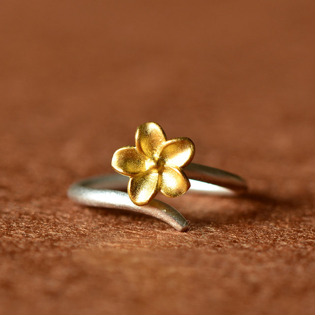Simple Flower Plain Silver Gold Ring for Women Fashion  Jewelry Adjustable Rings