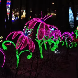 पार्क की सजावट के लिए वाणिज्यिक क्रिसमस मोटिफ लाइट्स मोटिफ एलईडी लाइट्स फूल मूर्तिकला मोटिफ नियॉन साइन 3डी प्रबुद्ध फूल