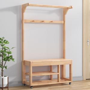 Nouveau design : Banc à chaussures en bois avec porte-vêtements suspendu – Meuble de salon, étagère à chaussures et porte-manteau - Product Image 2