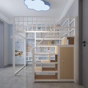 Cama dúplex de loft doble de hierro forjado, multifuncional, simple, moderna, <span class=keywords><strong>debajo</strong></span> de la cama, <span class=keywords><strong>escritorio</strong></span>, ahorro de espacio, apartamento, cama de metal alta y baja - Product Image 3