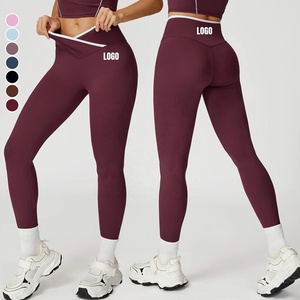 Leggings de yoga personalizados al por mayor para mujer, con cintura en V, efecto segunda piel, bloques de color, control de abdomen, pantalones deportivos ajustados para entrenamiento. - Product Image 5