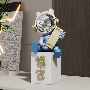 Figura de Resina de Astronauta Moderna, Decoración Auspiciosa con la Frase 'Get Rich', Adorno de Astronauta de Moda para Sala de Estar, Entrada, Dormitorio - Product Image 5