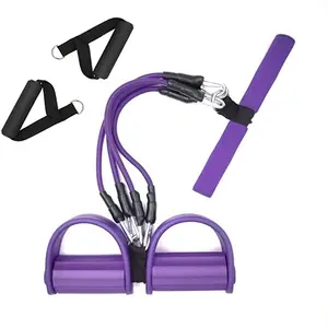 Four Tubes Multifunction Pedal Resistance Bands Adjustable Pedal Pullers Resistance Bands Exercise Bands With Anti-Slip Handles