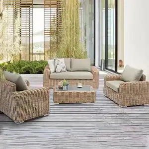 Buena calidad mejor venta tradicional moderno de lujo al aire libre Muebles Set para hotel villas Jardín mimbre sofá conjunto