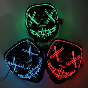 Máscara de seda de neón con luz LED, máscaras de miedo de Halloween luminosas divertidas para suministros de disfraces de Cosplay, fiestas de año electoral de Gran Purga - Product Image 5