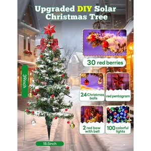 Solar Christmas Tree Lights 100LED Multicolor Waterproof <b>Outdoor</b> Decoration With Xmas Ball And Red Berry <b>Timer</b> Control - Product Image 4