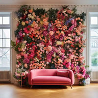 G122 New Trend Floral Wall Colorful Rose Wedding Background Flower Wall Backdrop 8ft X 8ft Roll up Artificial Pink Flower Wall