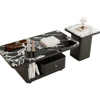 Mesa de Centro de Mármol con Ruedas y Cajones de Madera, Mesa de Té Moderna y Móvil de Lujo para Sala de Estar, Muebles para el Hogar