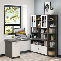 Bureau d'ordinateur d'angle en forme de L moderne modulaire tout en bois massif avec étagère intégrée Installation facile pour la maison/l'utilisation par les étudiants