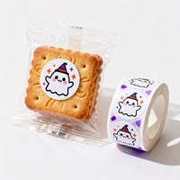 Autocollants d'Halloween personnalisés, ronds, en vinyle, imperméables, résistants à l'huile, autocollants adhésifs, 500 pièces par rouleau, pour l'emballage des sacs à biscuits