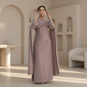 Vêtements islamiques pour femmes, cape abaya de luxe ornée de perles et de diamants, nouvelle abaya élégante en Nida, robe musulmane pour femmes, abaya fermée, Eid - Product Image 2