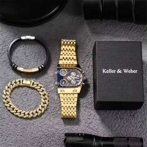 Montre homme Oulm HT9315 multi fuseaux horaires, grand cadran lumineux, acier inoxydable, montre à quartz décontractée, ensemble cadeau pour homme avec bracelet - Product Image 2