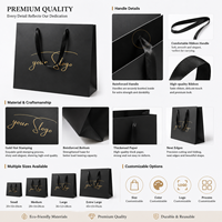 Sacs en papier noir de luxe réutilisables personnalisés avec longue poignée pour le shopping, les affaires, les vêtements, les cadeaux, avec logo en feuille d'or