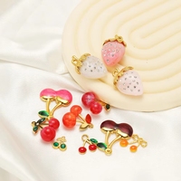 Pendentifs en émail doré en forme de fruits, cerise, fraise, breloques, collier en acier inoxydable, accessoires de fabrication de bijoux