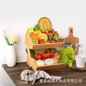 Panier de rangement en bois à 2 niveaux multifonctionnel pour tiroir de cuisine, pour organiser fruits, légumes, pain et en-cas - Product Image 2