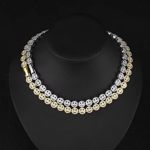 Atacado: Colar de Corrente Redonda com Pingente de Sorriso Banhado a Ouro/Prata, Cravejado com Zircônias (CZ), Estilo Hip Hop, para Homens e Mulheres - Product Image 1