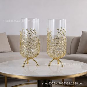 Decoración floral para el hogar de estilo chino, de aleación, con diseño de raíz de árbol y forma de red, de cristal dorado, con flores naturales en agua, para la entrada de vacaciones y el escritorio. - Product Image 1