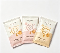 Sachets en plastique recyclables avec logo personnalisé, pelliculage mat, lignes de déchirement, petits sachets pour échantillons de miel
