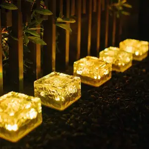 Warm Ice Crystal Solar Garden Light 6led Square Solar Tile Lamp Outdoor Solar Outdoor Led Cubes Light Solar With Remote For Path