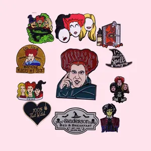 Pin Enamel Film Sanderson Sisters Saints Billy Pin Topi Halloween Bros Penyihir Buku Mantra Lencana Pin Grosir Hocus Pocus