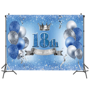 Fondo de fiesta de cumpleaños de 18 años de edad, globo de purpurina De Oro Negro, niños y niñas, 18 cumpleaños, Bar Mitzvah, Fondo de fotografía - Product Image 1