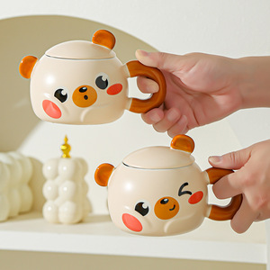 <span class=keywords><strong>Tasse</strong></span> en céramique de <span class=keywords><strong>tasse</strong></span> d'<span class=keywords><strong>animal</strong></span> de dessin animé mignon avec le cadeau de couvercle pour le souvenir de cadeau d'anniversaire d'amis - Product Image 2