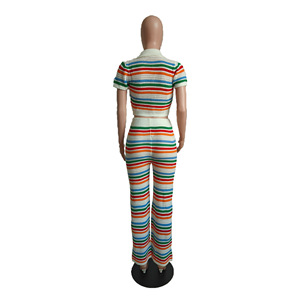 Conjunto de dos piezas de moda de punto para mujer, Tops cortos con patrón sólido, traje de calle Sexy para verano, chándal a juego en la playa - Product Image 5