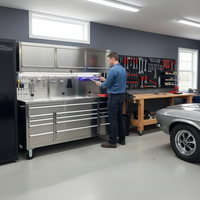 Banc de travail de garage de 72 pouces avec boîte à outils, boîte de rangement et éclairage de garage