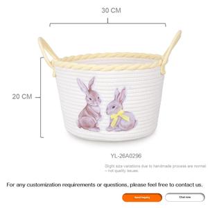 Cesta Redonda de Almacenamiento de Cuerda de Algodón con Bordado de Conejo y Asas Amarillas para Guardería, Habitación Infantil, Organizador de Juguetes, Venta al por Mayor, Personalizable - Product Image 3