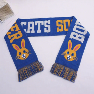 Fabricante logotipo personalizado 100% acrílico deportes bufanda con borlas equipo <span class=keywords><strong>de</strong></span> fútbol liso recuerdo animando ventiladores bufanda con bordado - Product Image 1