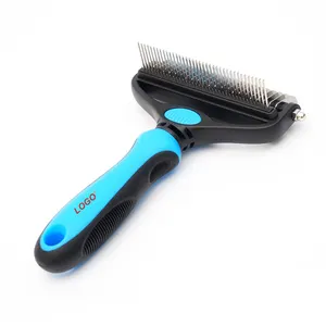 Private Label New Design Professional 2-in-1 Pet Cat Dog Hair Dematting Deshedding Grooming Undercoat Rake Comb Brush Tool