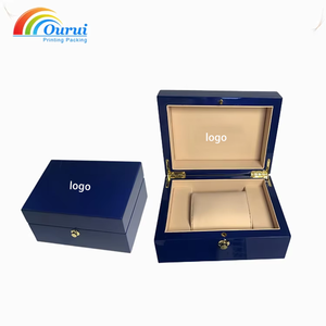 Factory Direct Wholesale Blue Wooden <b>Watch</b> Box Custom Logo Jewelry <b>Case</b> Closure Display Packaging Storage Box - Product Image 5