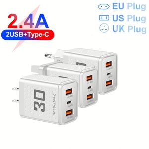 New Design High Quality PD 30W Charger 2.4A 2USB+Type <b>C</b> Mobile Phone Charger QC3.0 Charging Head <b>Plug</b> - Product Image 2