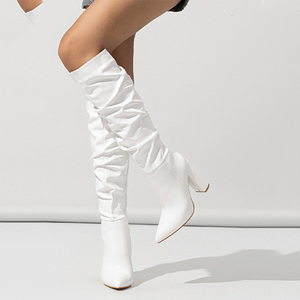Collection Automne Hiver 2025 – Bottes Cheville Haute Blanches Tendance et Sexy à Talon Épais avec Fermeture Éclair, Grande Taille, Longueur Genou - Product Image 3