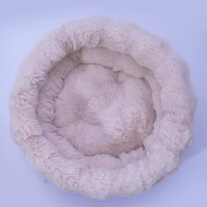 2025 Neue umwelt freundliche Hundehütte Festes Muster Katzen haus Rundes Winter Warmes Haustier bett Langes Plüsch-Hunde bett mit Karton verpackung - Product Image 1