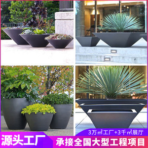 Customized Fiberglass Flower <b>Pots</b> Large Outdoor <b>Rectangular</b> Floor Standing Black For Shopping Mall Decorations - Product Image 5
