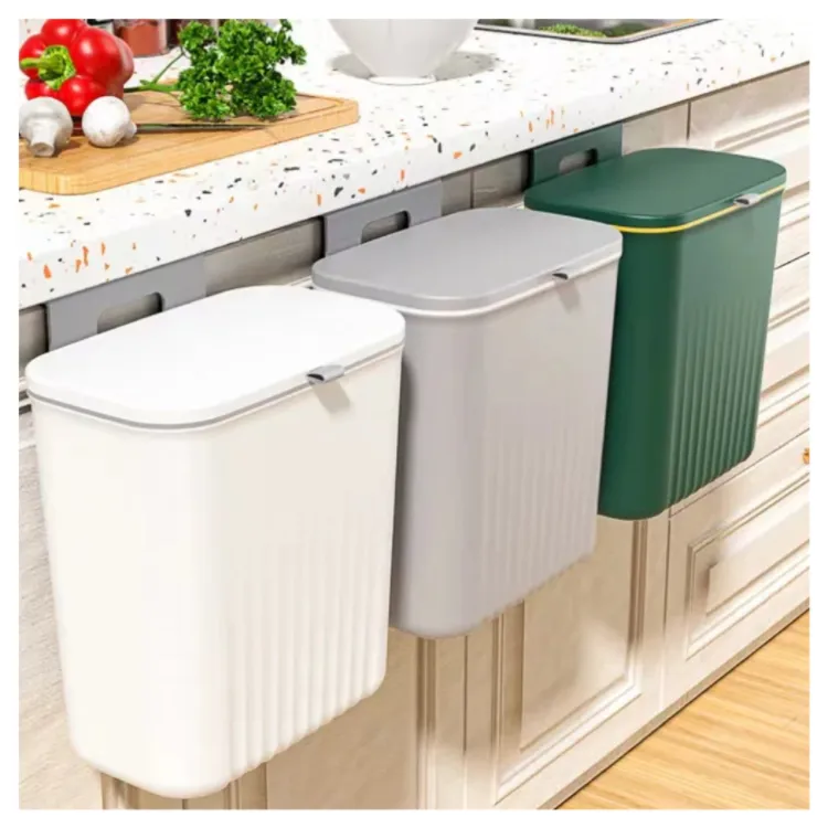 9L Wall Mounted Kitchen Waste Bin Logo Custom Garbage Bin Pp Household Hanging Storage Trash Can With Lid For Cabinets