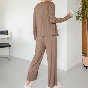 Camicetta personalizzata con bottoni e pantaloni della tuta Set di <span class=keywords><strong>pigiami</strong></span> modali di alta qualità 3 pezzi Set da salotto donna - Product Image 6