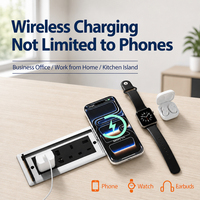 Tischsteckdose mit 2 AC-Anschlüssen, USB-C und 15W kabellosem Ladegerät, aufklappbare, eingebettete Schreibtischsteckdose für Möbel und Büro