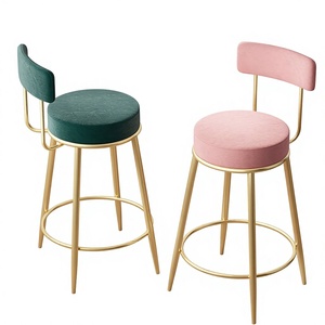 Tabouret de bar moderne de luxe en velours avec structure en métal doré, chaise rembourrée pour îlot de cuisine, café, hôtel - Product Image 1