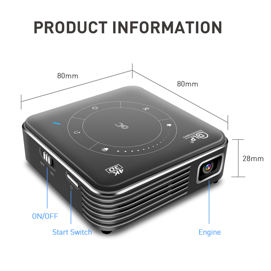 DLP P11 4K Projector Android 9.0 - Portable 1080P Bluetooth