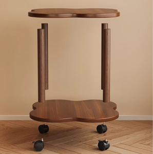 Petite table d'appoint moderne Table d'appoint ronde avec roulettes Table de chevet rétro à deux niveaux Table à thé mobile pour salon chambre à coucher - Product Image 5